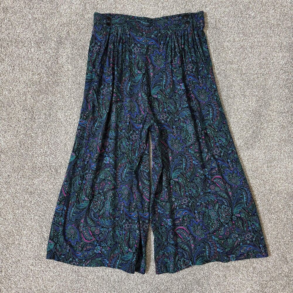 Renee Adams Limited Pants Womens Medium Paisley Wide Leg Cropped Vintage